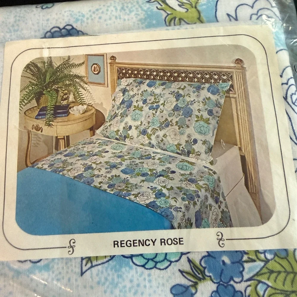 Lady Pepperell Regency Rose Vintage Double Flat Sheet Blue Floral No-Iron Muslin